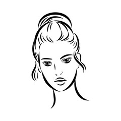 model girl's head, vector sketch. Fashion illustration. Woman's Hair Style