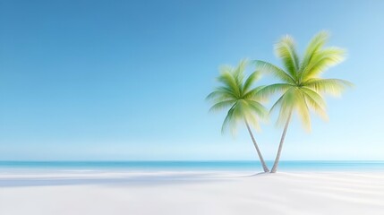 Tropical palm trees sway gently on a white sand beach overlooking the turquoise ocean