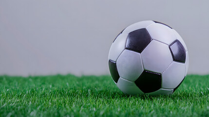 Fototapeta premium Classic Black and White Soccer Ball on Green Grass Background