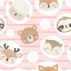 Animals Cute Seamless Pattern, adorable design for kids, vector illustration