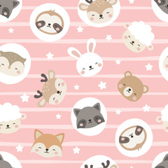 Animals Cute Seamless Pattern, adorable design for kids, vector illustration