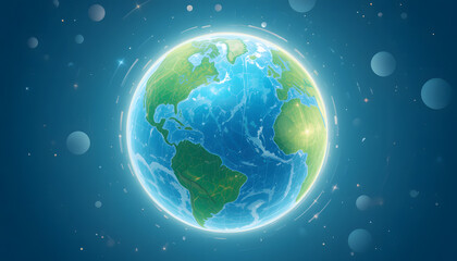 Fototapeta premium planet earth in space. Earth globe with glowing white aura. Earth day event banner wallpaper