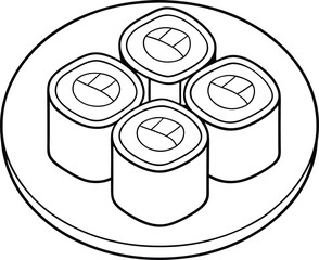 Four Delicious Maki Sushi Rolls on Round Plate