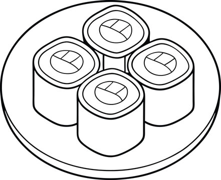 recommend clip art: Four Delicious Maki Sushi Rolls on Round Plate