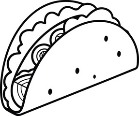 Delicious Mexican Taco Line Art Simple Food Illustration