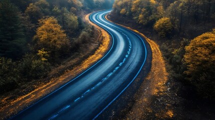 Fototapeta premium A road with a blue stripe and a yellow stripe