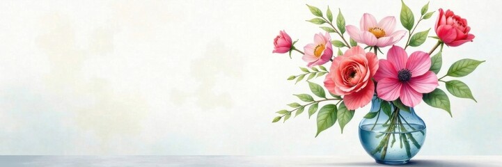 Fototapeta premium Watercolor botanical flowers in vase , interior, flowers, watercolor