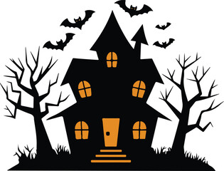 halloween background with house and tree