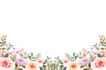 Watercolor flower border for wedding, birthday, card, background, invitation, wallpaper, sticker, decoration etc.