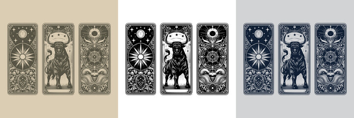 powerful bull vector playing card tattoo design