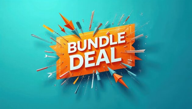 Vibrant promotional graphic showcasing a bundle deal with dynamic design elements on a blue background