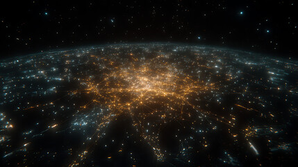 Fototapeta premium City Lights View from Space Illumination of Urban Networks and Infrastructure at Night Earth