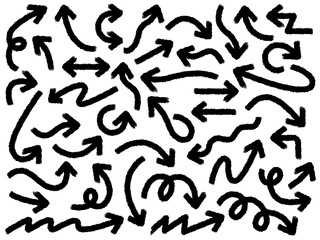 Hand drawn arrow vector icons set. Sketch arrow design for business plan and education. Set of brush arrows black icons. Circle arrows, rotate arrow, redo process symbol.