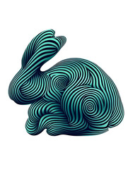 Striking abstract depiction of a rabbit, formed with swirling teal and black lines, creating a mesmerizing optical effect.