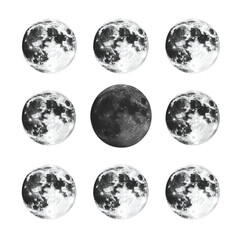 Obraz premium Nine Moons Celestial Collage Dark and Light Phases Mystical Space