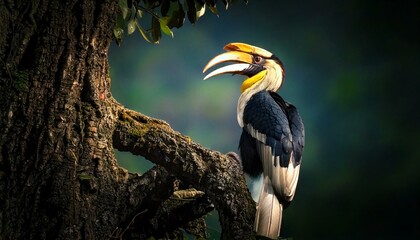 Fototapeta premium A Hornbill perched on the tree, exotic and cinematic composition