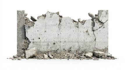 Broken Concrete Wall Fragment Remains Isolated Destruction