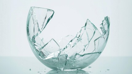 Shattered Glass Bowl Reflecting Loss and Fragility on White Surface