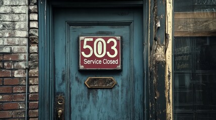 A weathered shop door displays a prominently featured 503 Service Closed sign