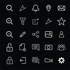 Search, Lock, Security, and Web Interface Icon Set – Vector Line Icons
