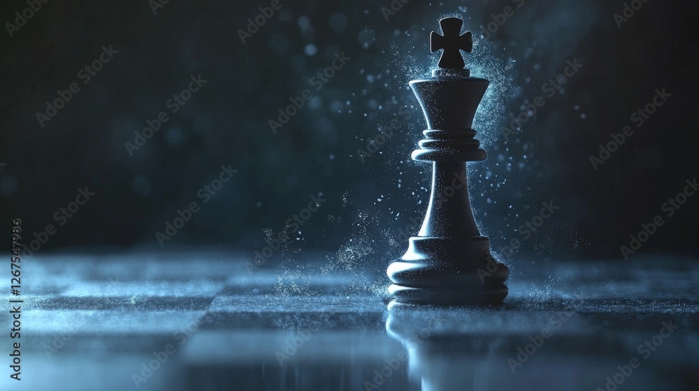 Poster king chess piece in dark atmosphere with mist and light effects