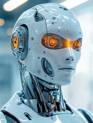 Fototapeta premium Humanoid robot with a retro design symbolizing the evolution of robotics and AI captured in a bright detailed setting