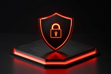 High-tech graphic layout for digital security advertising featuring a shield and lock