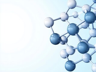 Blue and white molecular structure on a light background, representing scientific research.