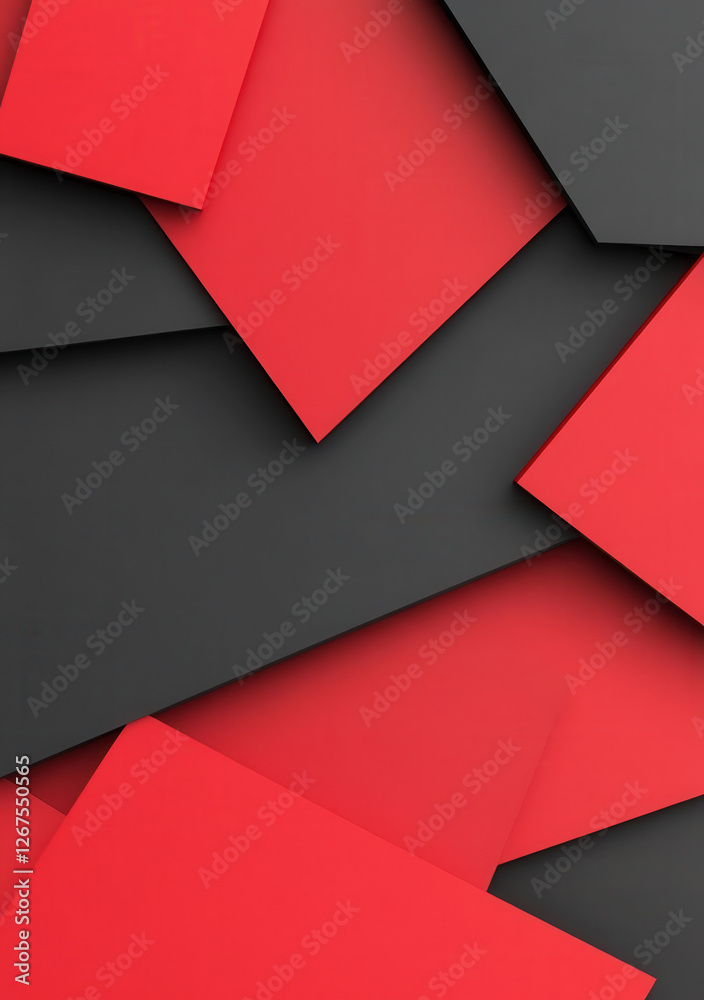 Wall mural abstract minimalistic red and black geometric overlapping shapes background