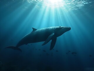 Fototapeta premium Majestic Blue Whale Gliding Through the Deep Ocean