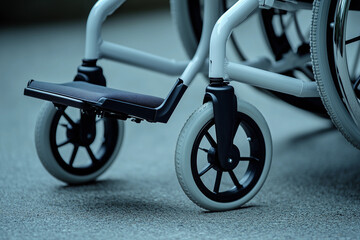 Fototapeta premium Close-up view of wheelchair wheels highlighting mobility aids used by individuals with disabilities in an inclusive environment