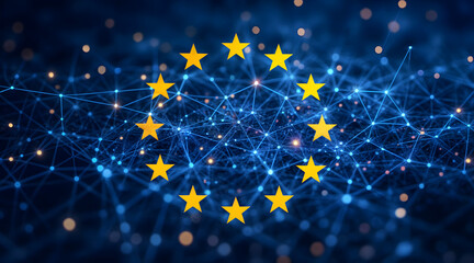 European Union digital network and cybersecurity concept
