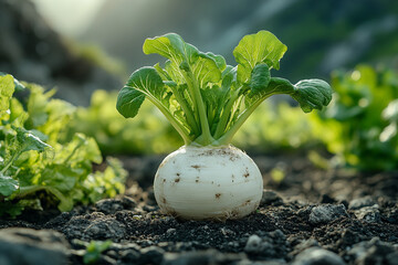Turnip's Tender Greens Embrace the Sun in Field's Early Glow