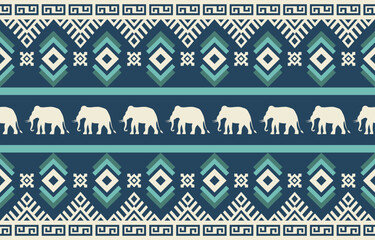 Elephant pattern. Seamless. White stripes, blue background. Ethnicity. Floral patterns, printed fabrics, pants, Lanna.	