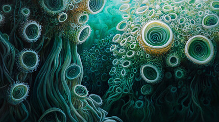 Obraz premium Abstract underwater ecosystem with swirling forms