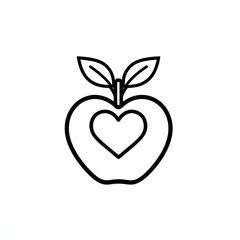 Fototapeta premium Simple outline apple with heart, healthy food icon