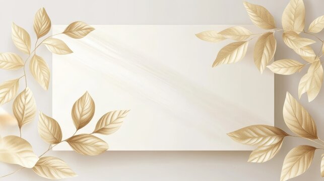 Luxury Natural Wedding invite Card for summer and spring seasons. Design With gold leaves minimal style decoration. Vector