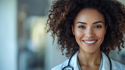 Obraz premium Confident female doctor smiling in modern healthcare setting