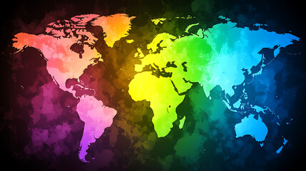 Naklejka premium Colorful World Map Painting in Watercolor Style Geographical Regions Depicted with Vibrant Palette