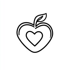 Fototapeta premium Heart-shaped apple icon; simple, black line art; illustration