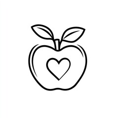 Fototapeta premium Simple apple icon with heart, healthy eating, basic graphic