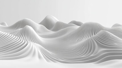 Abstract white 3D landscape, smooth wavy hills, empty space, minimal background