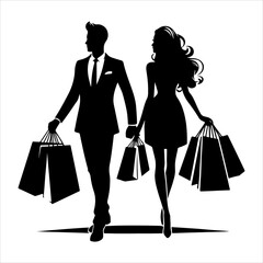 
Shopping silhouette vector. silhouette vector icon. Holding shopping bag with man and woman silhouette illustration