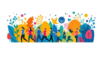 Fun run, A vibrant image of joyful runners crossing a finish line, perfect for sports and event promotions in high fidelity quality.