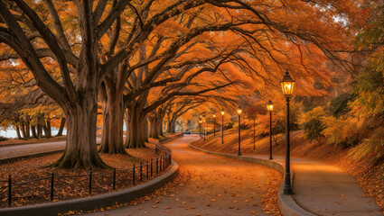Fototapeta premium Autumn Pathway with Lanterns