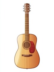 Obraz premium Beautiful wooden acoustic guitar with a glossy finish in a simple design displayed against a white background. Generative AI