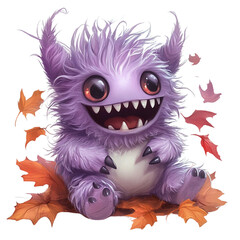 Obraz premium Playful Purple Monster Autumn Joy Happy Fluffy Creature