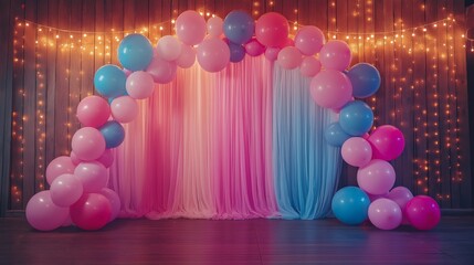 The venue is adorned with balloons and disco balls creating a nostalgic atmosphere of an adult theme