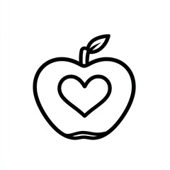 Fototapeta premium Simple black line art apple with heart