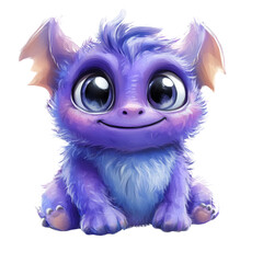 Adorable purple furry creature with big eyes smiling sweetly a fluffy fantasy friend